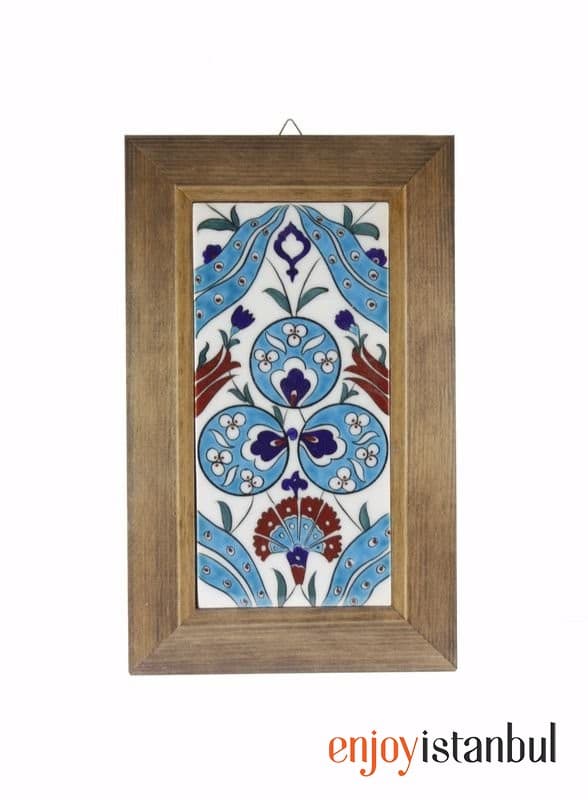 AUTHENTIC TILE Wooden Framed Wall Painting with Çintemani Decoration Width: 18 length: 28 Cm