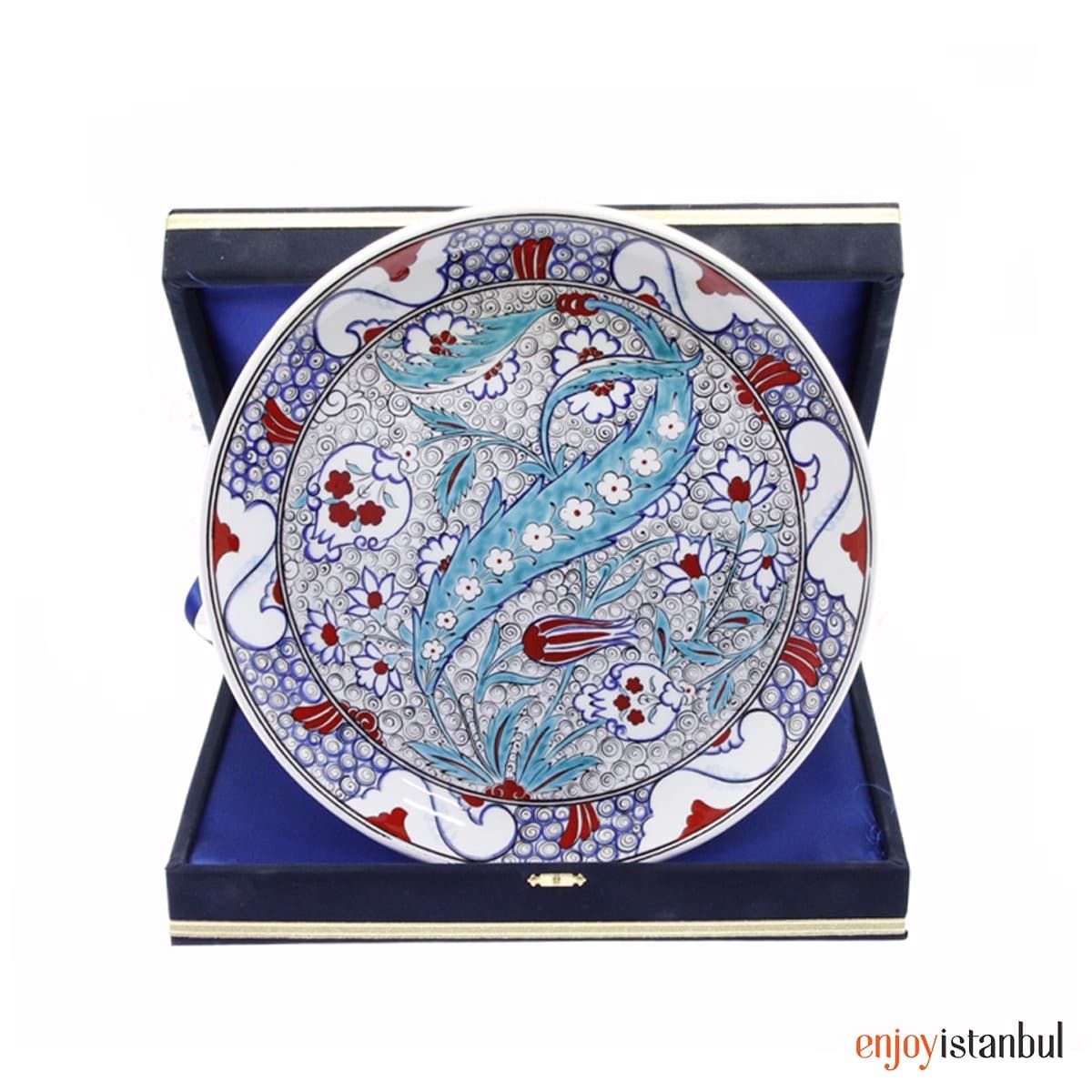Decorative Velvet Boxed Tile Plate with Tulip and Hyacinth Decoration 30 Cm