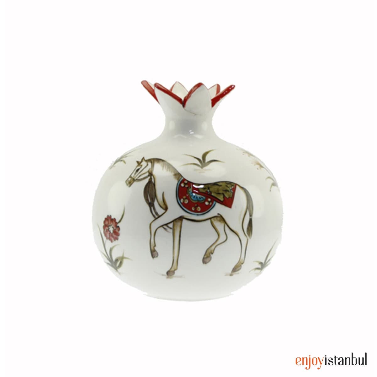 Miniature Horsemen Decorated Tile Table Top Figurine Pomegranate 15x20 Cm