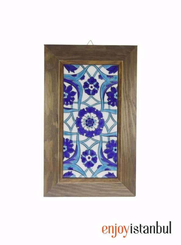 Blue and White Baba Nakkaş Decorated Decorative Tile Framed Painting 18x28 Cm