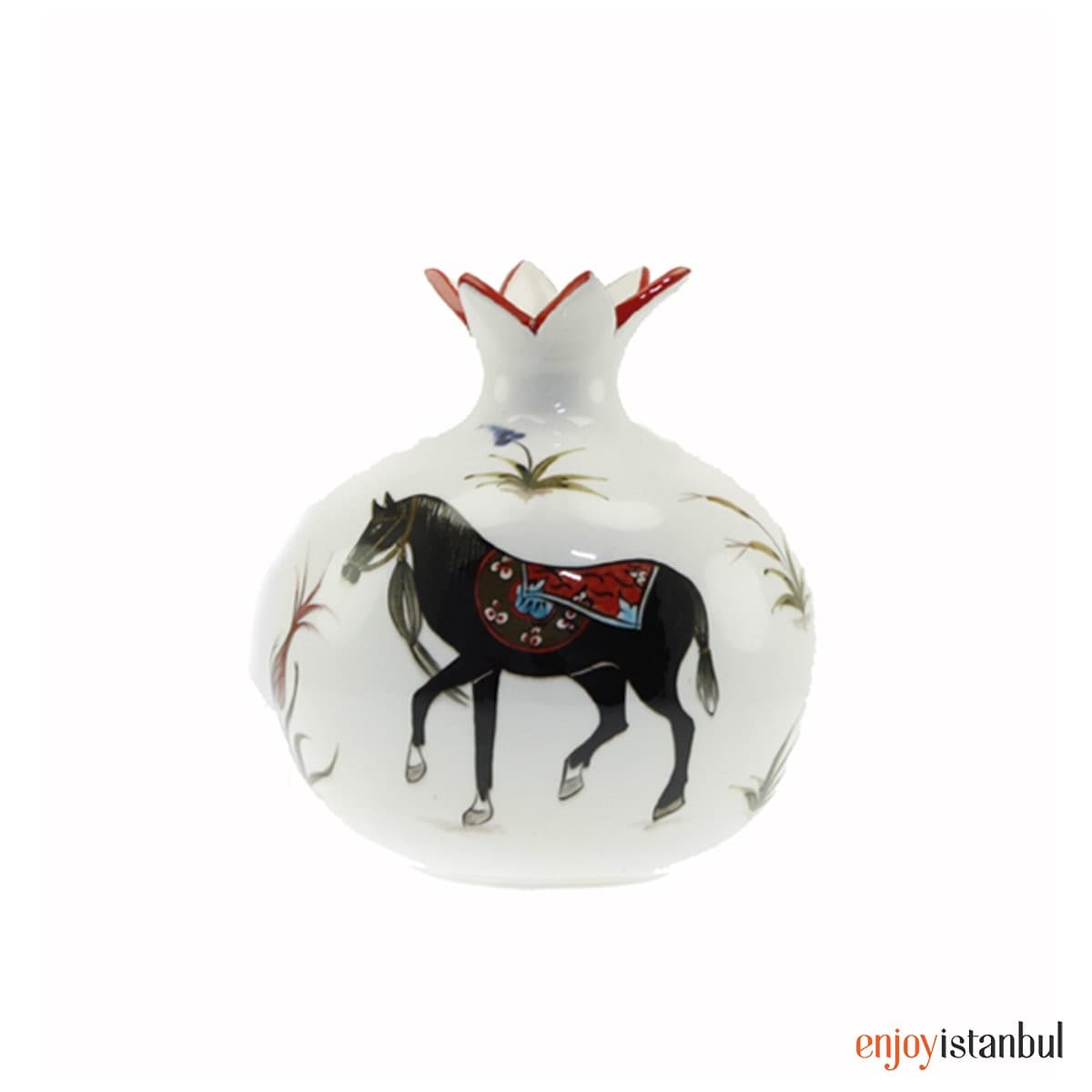 Miniature Horsemen Decorated Tile Table Top Figurine Pomegranate 15x20 Cm