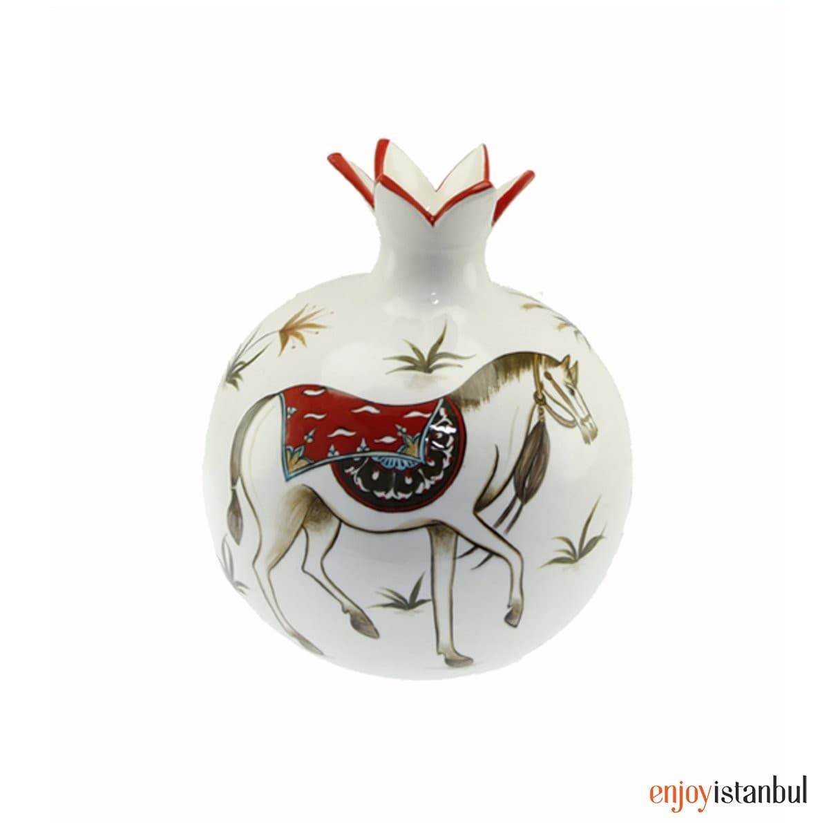 Miniature Horsemen Decorated Tile Table Top Figurine Pomegranate 15x20 Cm