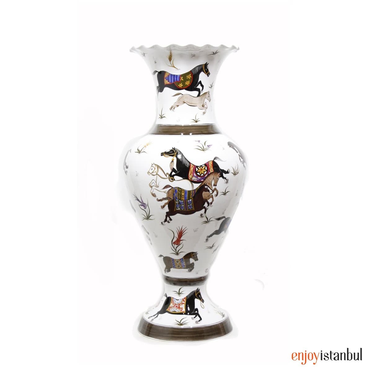 Decorative Tile Alhambra Vase with Miniature Horsemen Decoration 36x60 Cm