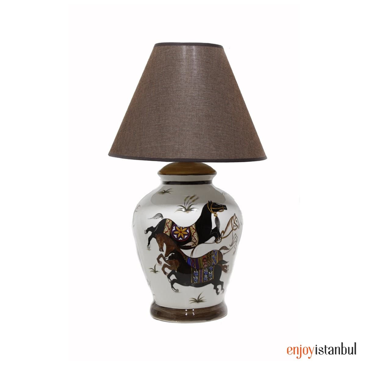 Miniature Horsemen Decorated Decorative Table Top Tile Lampshade Lighting 24x60 Cm