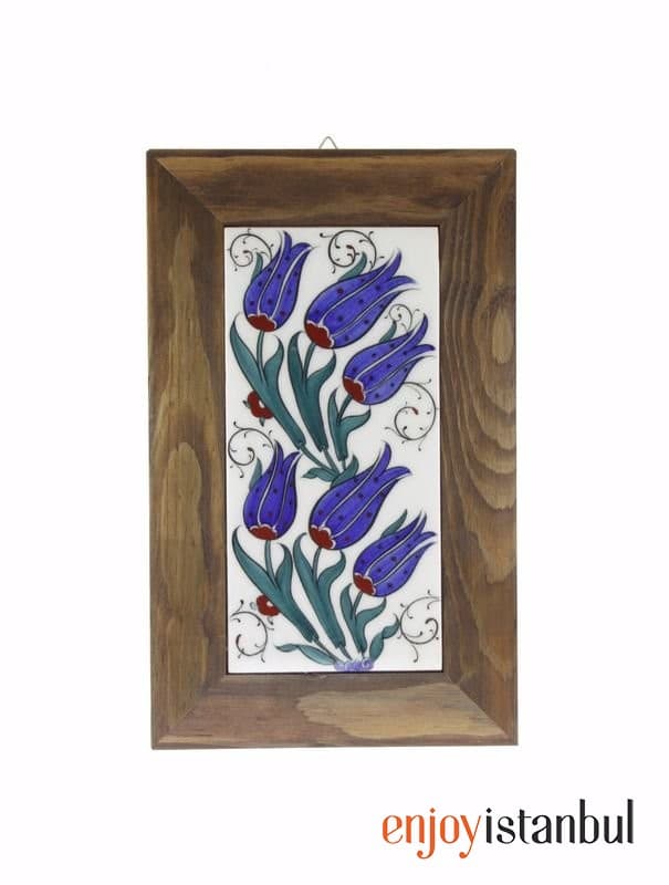 AUTHENTIC TILE Wooden Framed Wall Painting with Tulip Decoration Width: 18 length: 28 Cm