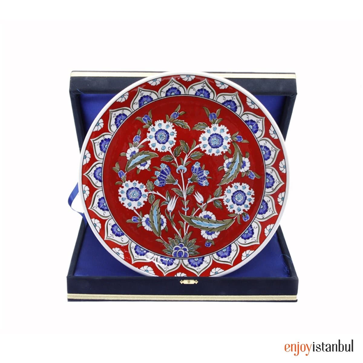 Decorative Velvet Boxed Tile Plate with Red Background Night Garden Decoration 30 Cm