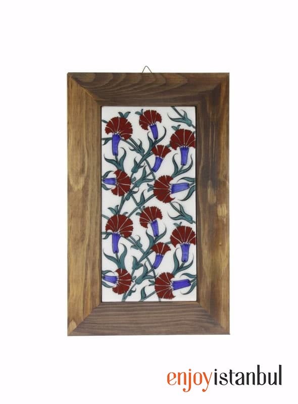 Carnation Decorated Decorative Tile Framed Painting 18x28 Cm