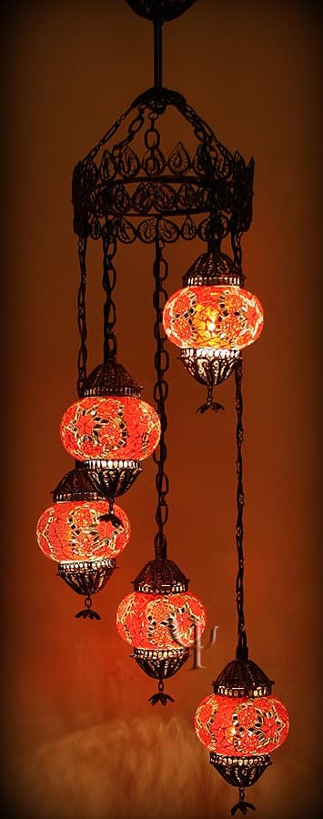 Mosaic Filigree Chandelier with 5 Globes