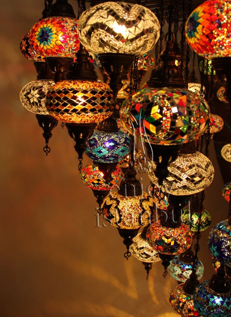 Multicolor Mosaic Design Ottoman Chandelier with 57 Globes