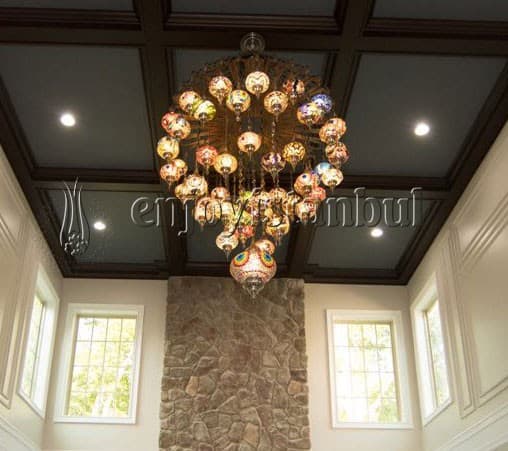 Multicolor Mosaic Design Ottoman Chandelier with 57 Globes