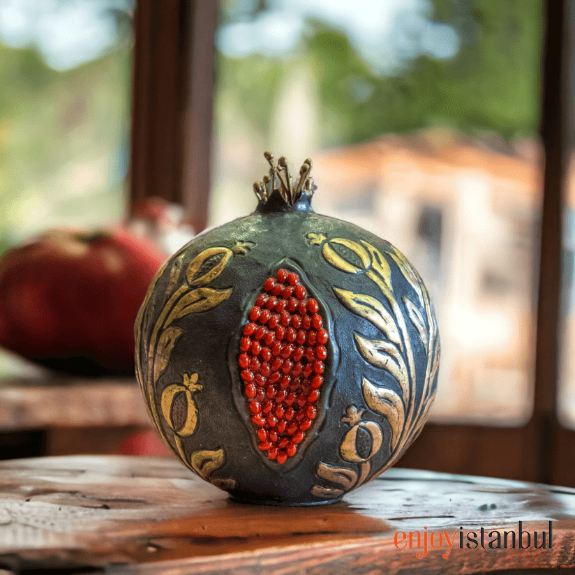 Ebony Elegance: Handmade Brass Pomegranate Design in Black- no2 - 12 Cm / 4.7 inches