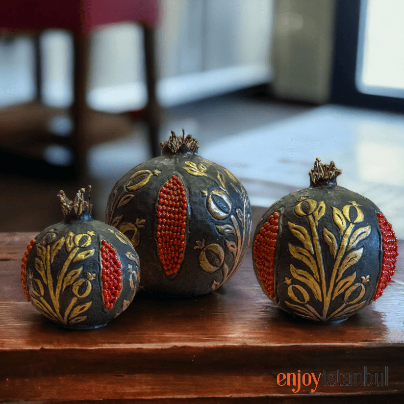 Artisanal Brass Pomegranate Set - Trio of Elegance with Extra Engraved Details