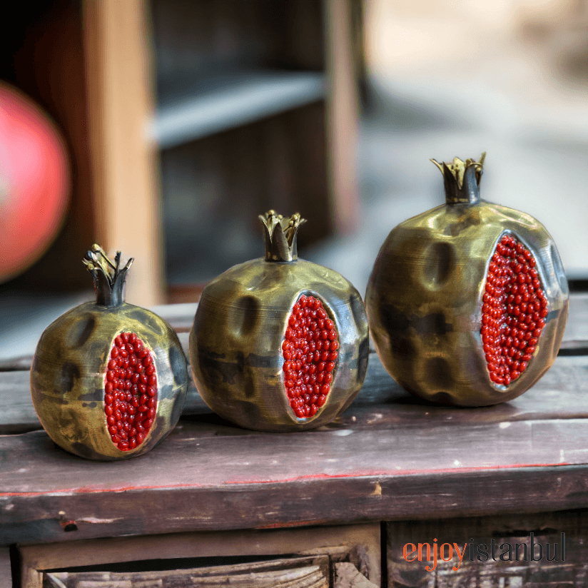 Exquisite Handmade Brass Pomegranate Set - Trio of Elegance
