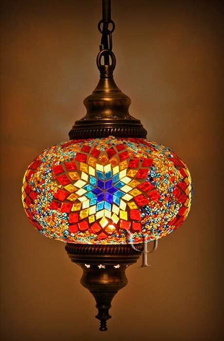 Oval Shape Orange Mosaic Design Ottoman Hanging Lamp