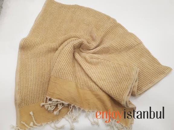 Waffle Design Dark Beige Peshtemal Towel: Natural and Stylish