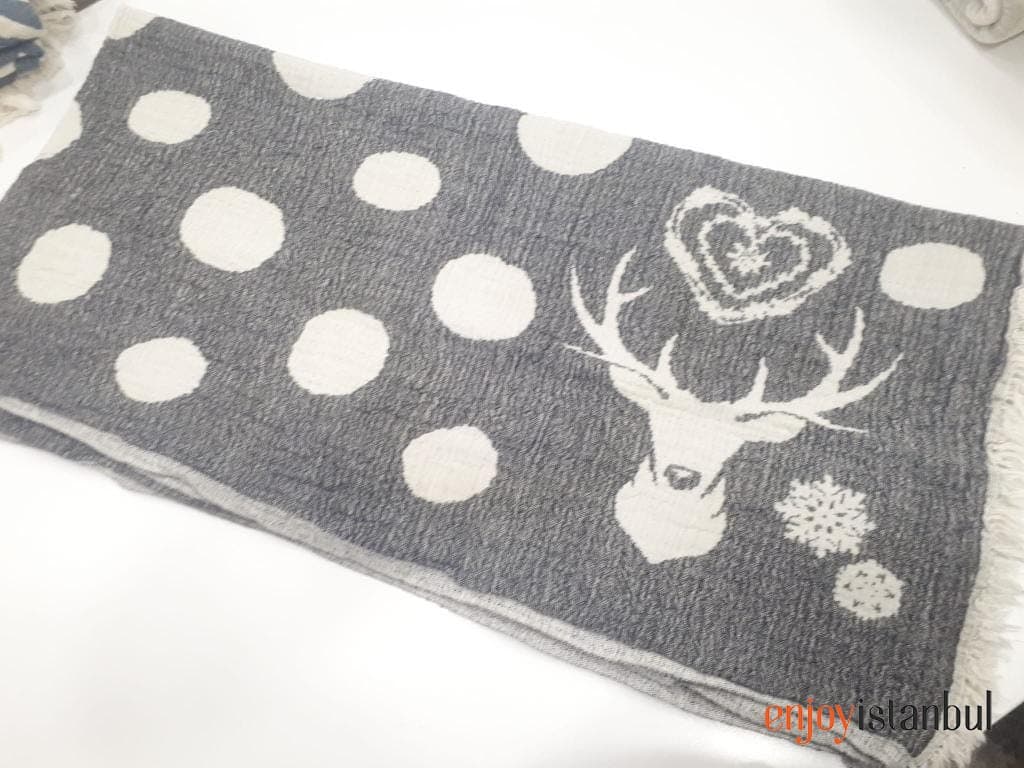 Nature-Inspired Deer Design Gray and White Bath Towel
