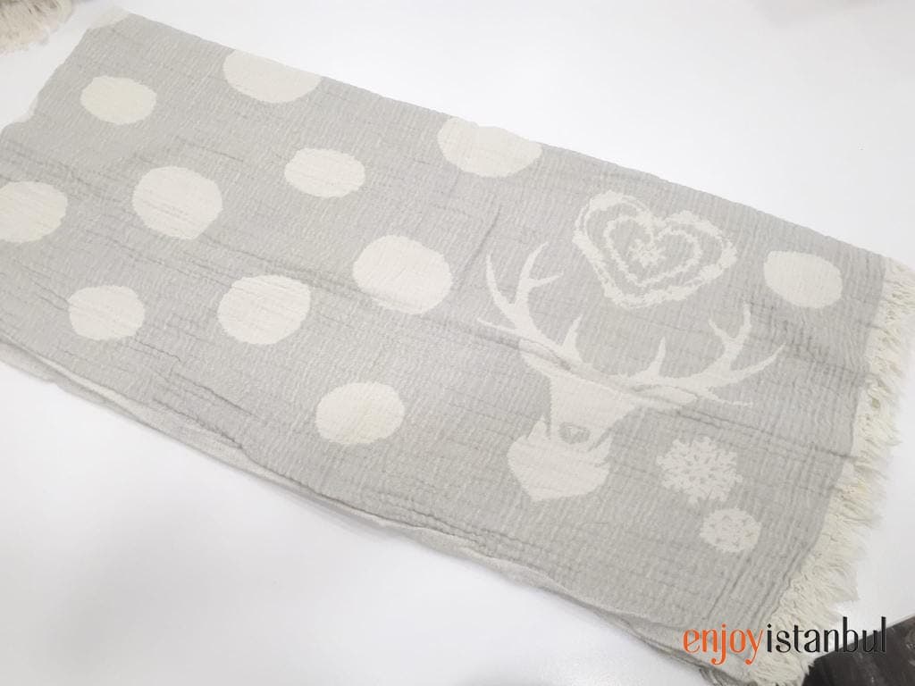 Nature-Inspired Deer Design Gray and White Bath Towel