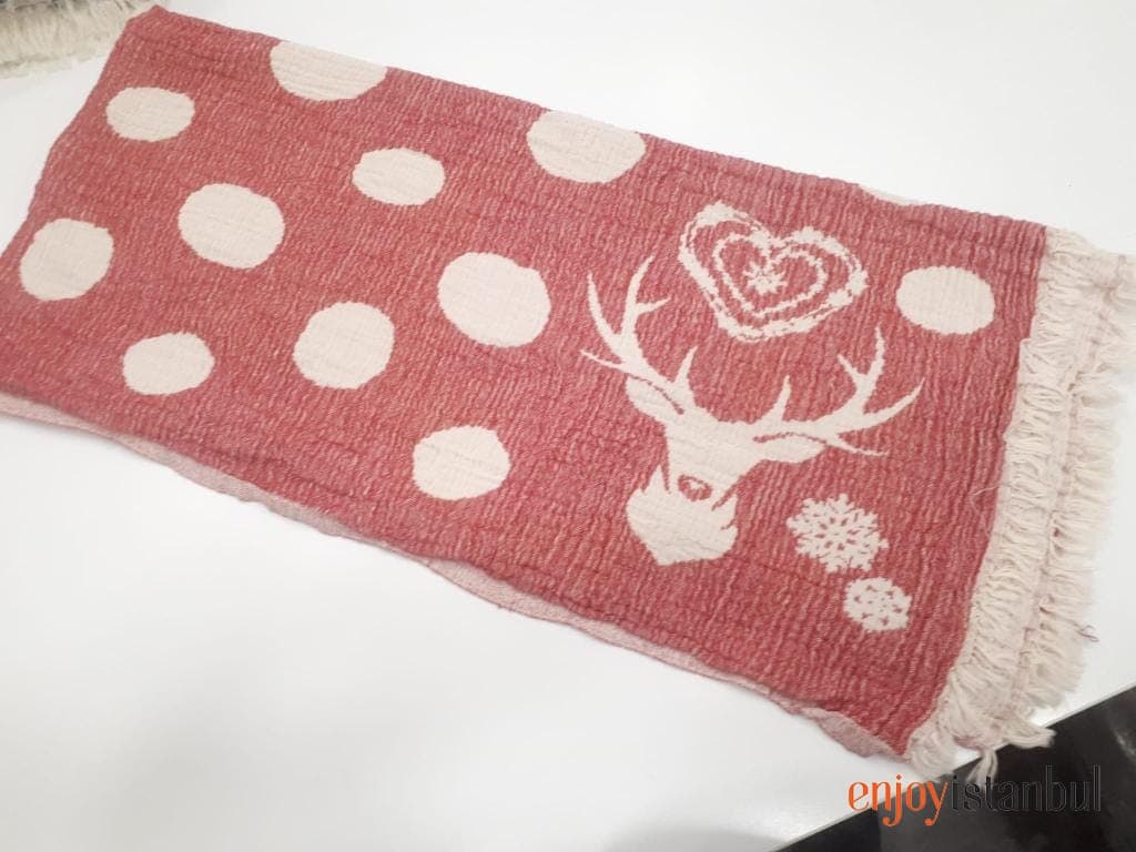 Nature-Inspired Deer Design Red and White Bath Towel