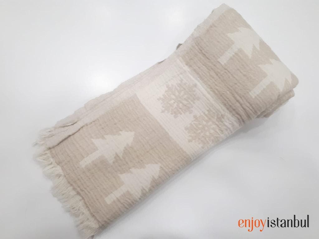 Inspired by Nature: Pine Tree Design Beige and White Bath Towel