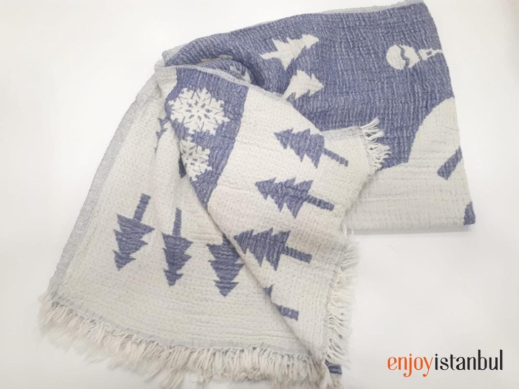 Nature-Inspired Deer Design Blue and White Bath Towel