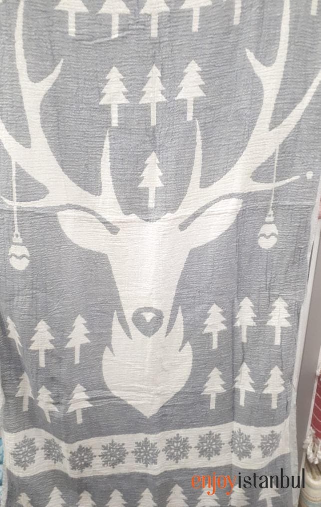 Nature-Inspired Deer Design Gray and White Bath Towel