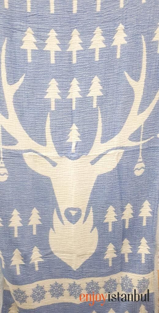 Nature-Inspired Deer Design Blue and White Bath Towel
