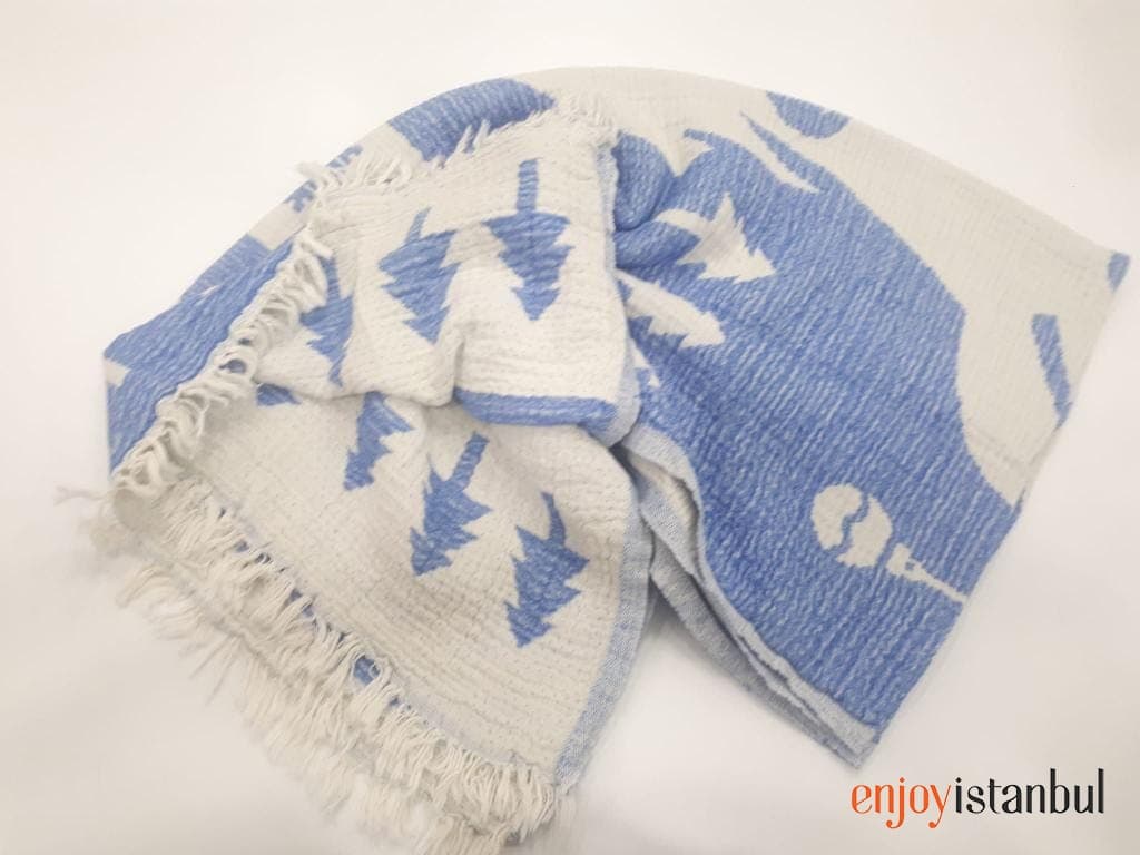 Nature-Inspired Deer Design Blue and White Bath Towel