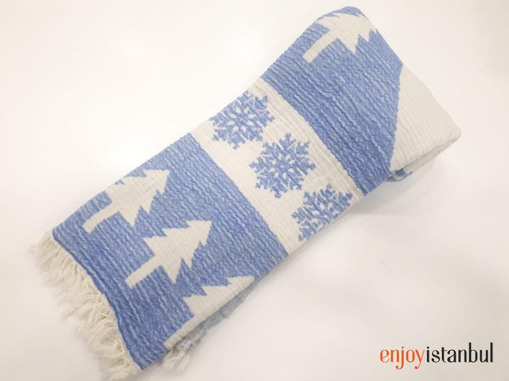 Nature-Inspired Deer Design Blue and White Bath Towel