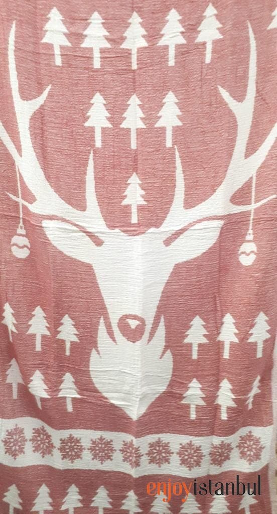 Nature-Inspired Deer Design Red and White Bath Towel