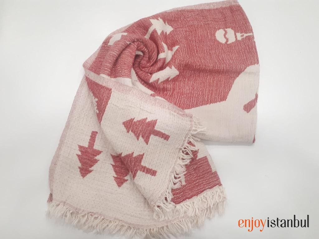 Nature-Inspired Deer Design Red and White Bath Towel