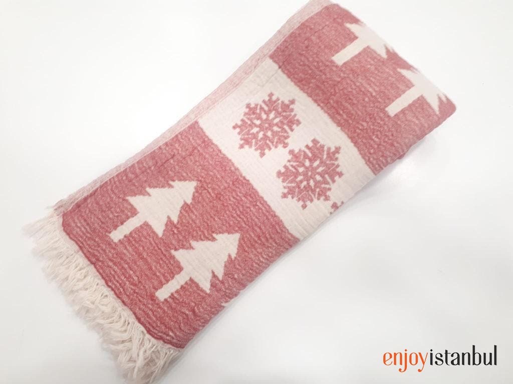 Nature-Inspired Deer Design Red and White Bath Towel