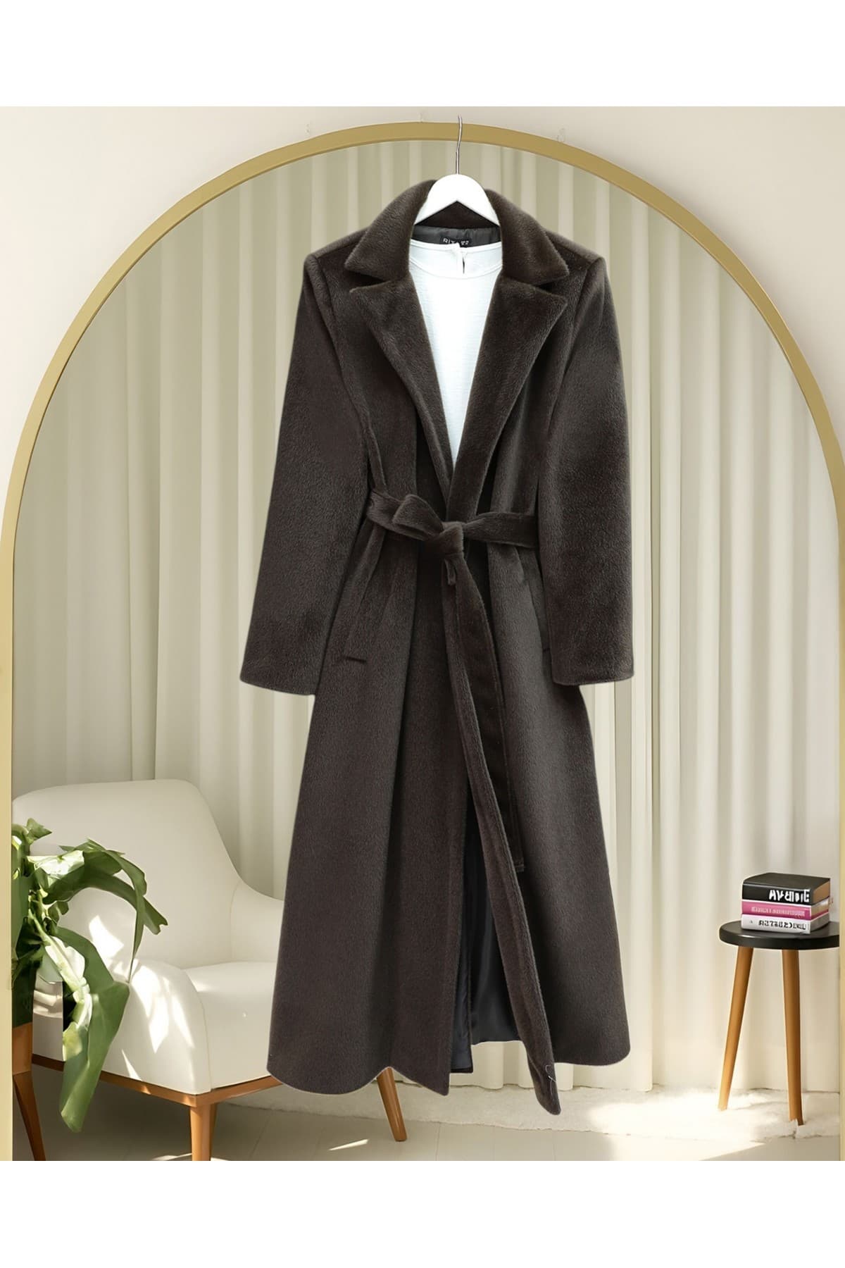 Tied Waist Lined Pocket Bearded Coat