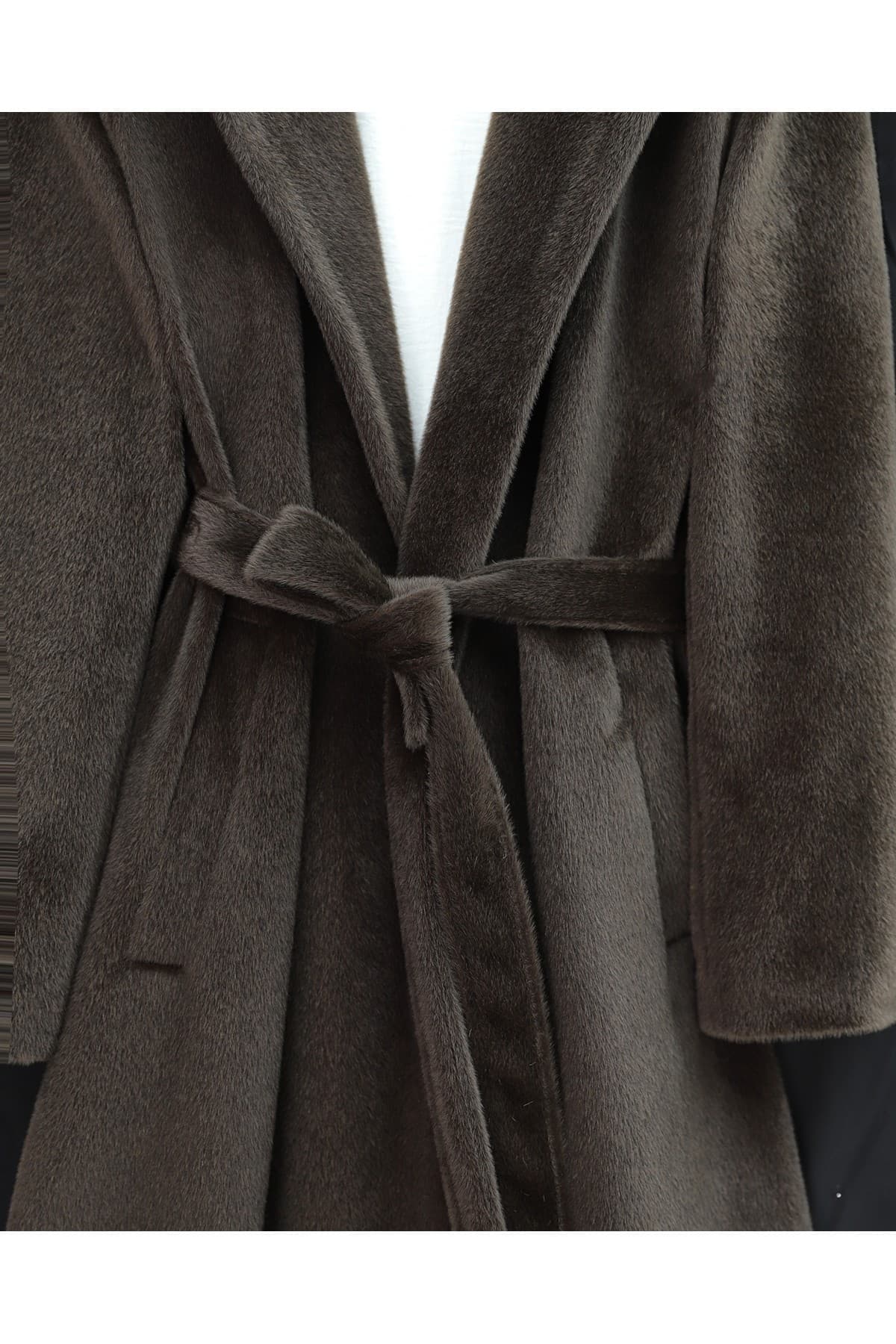 Tied Waist Lined Pocket Bearded Coat