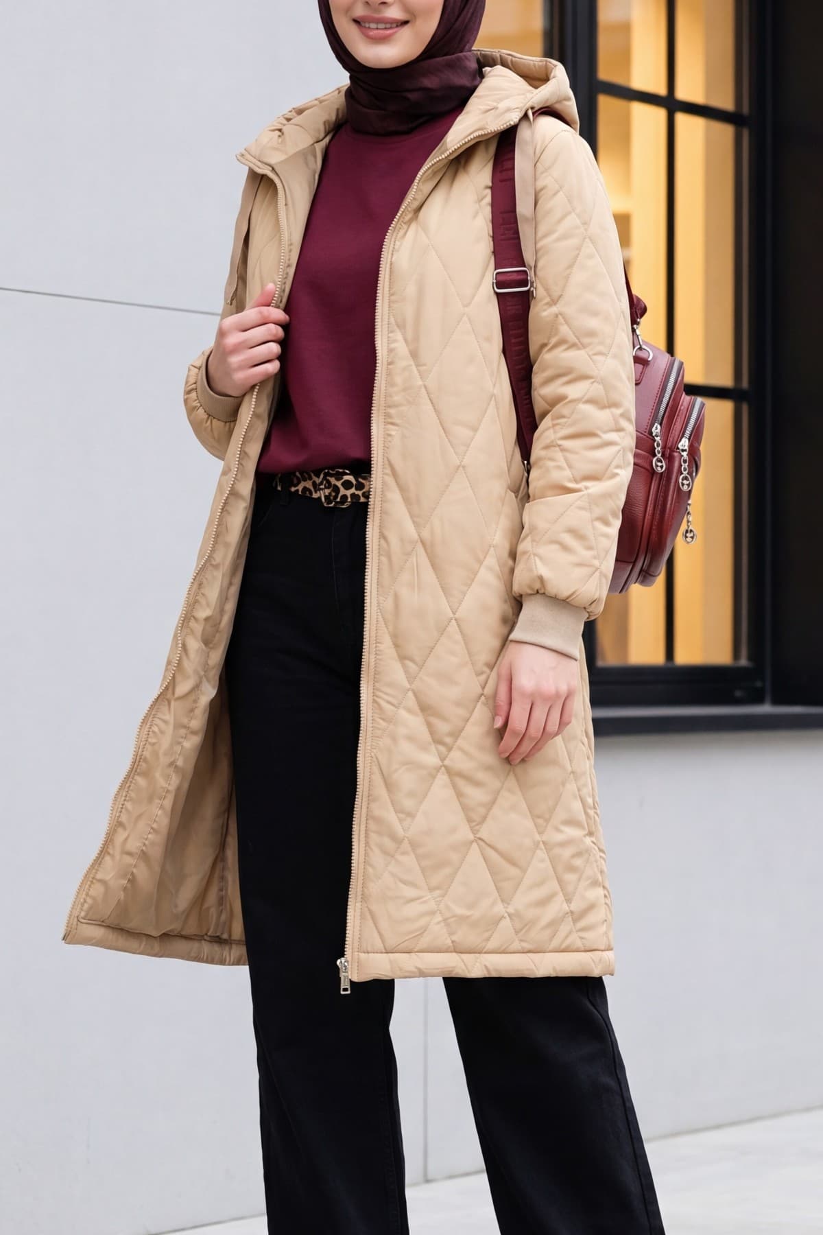 Hooded Pocket Zippered Lined Quilted Coat