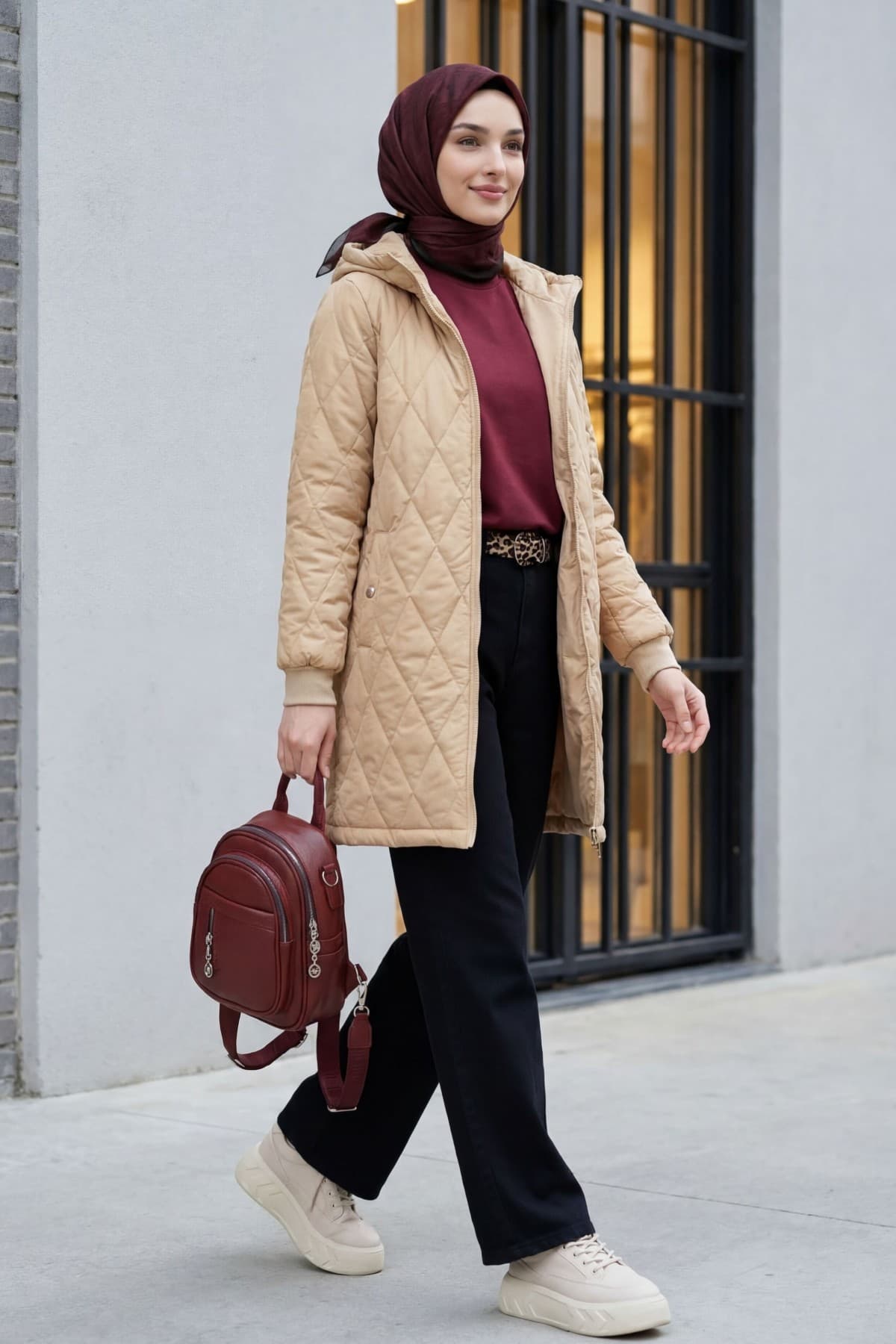 Hooded Pocket Zippered Lined Quilted Coat