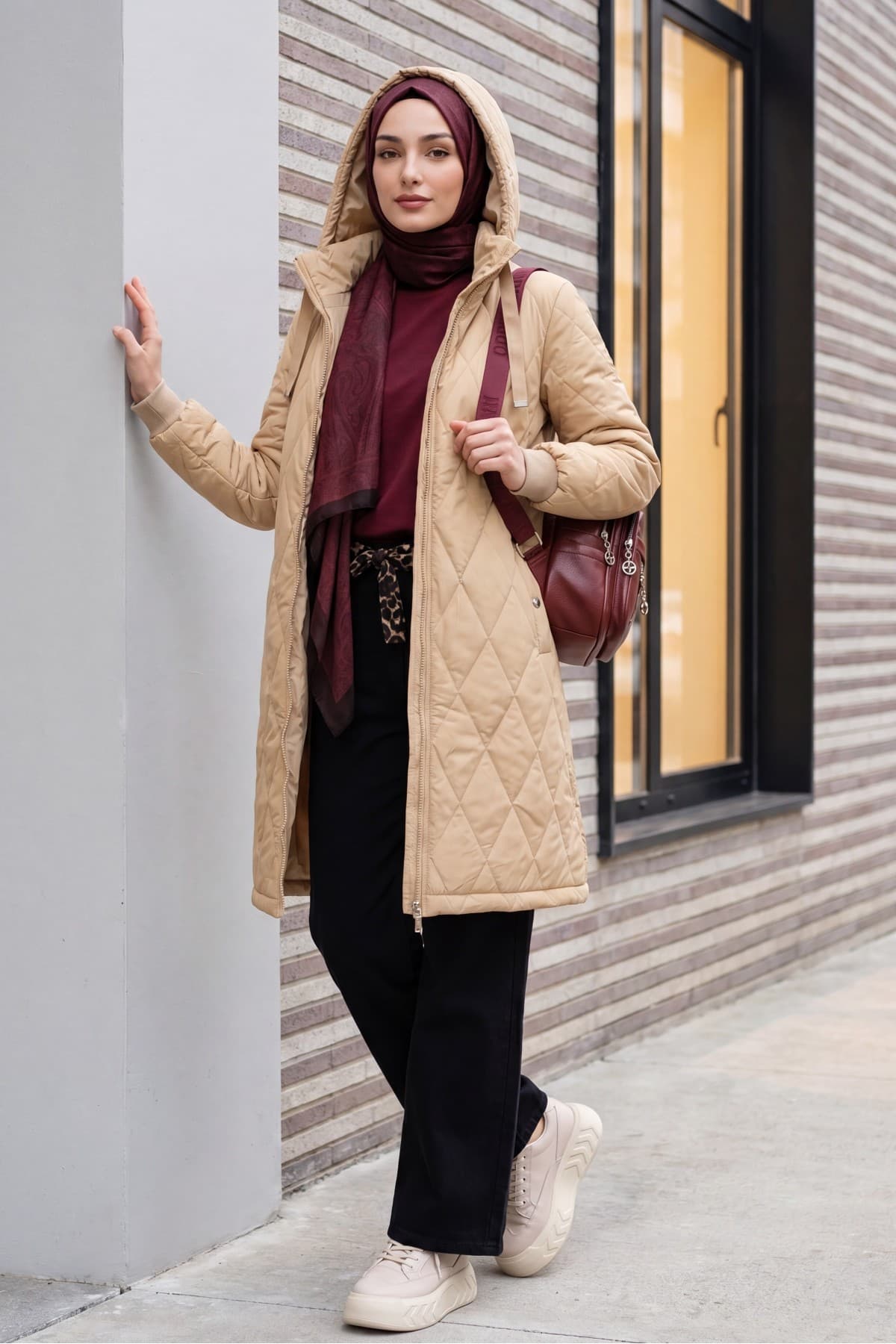 Hooded Pocket Zippered Lined Quilted Coat