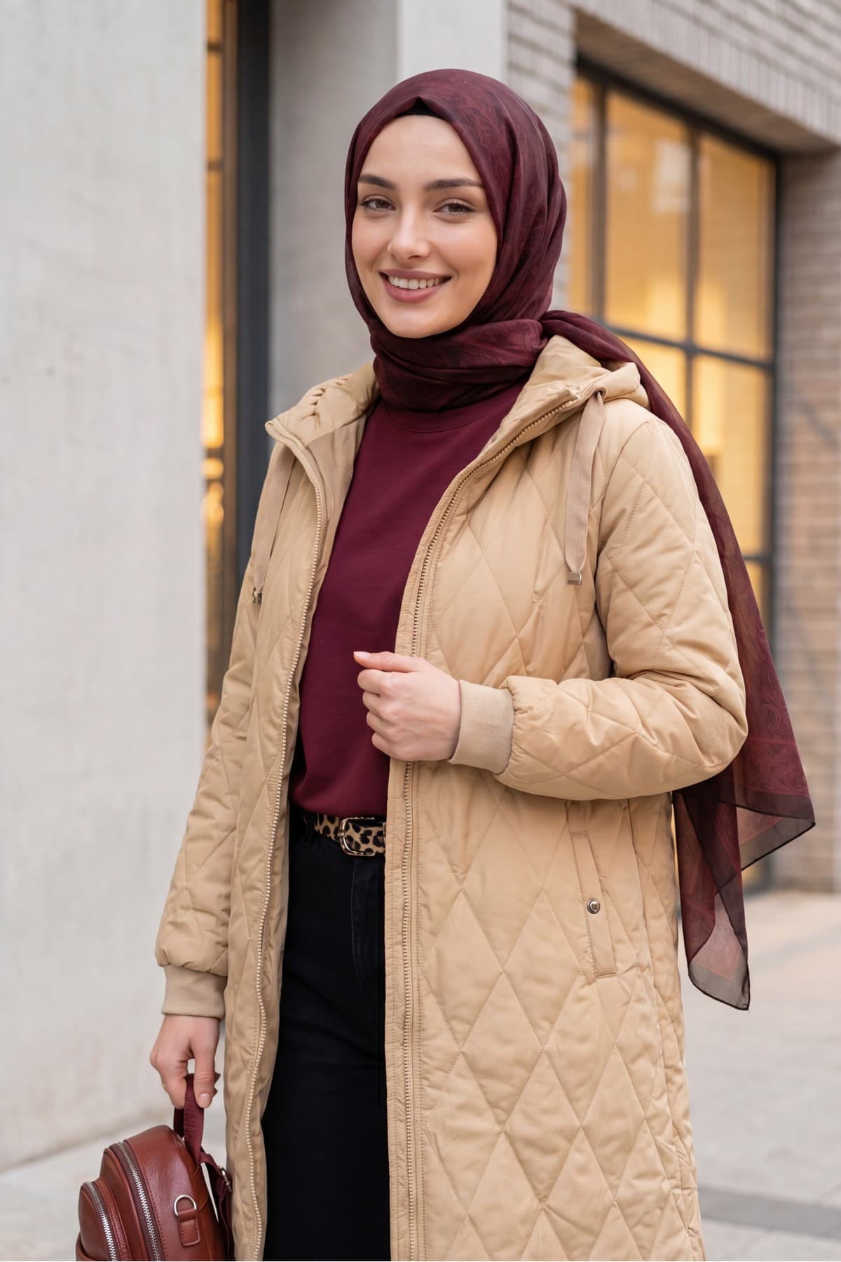 Hooded Pocket Zippered Lined Quilted Coat