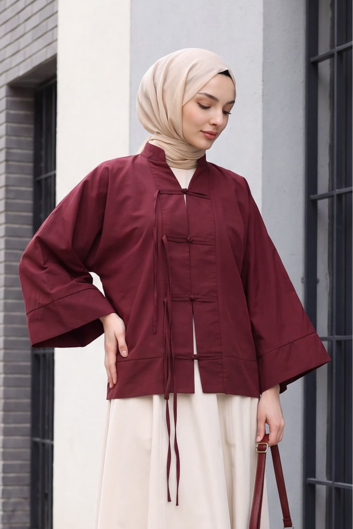 Chinese Knot Closure Mandarin Collar Parachute Kimono
