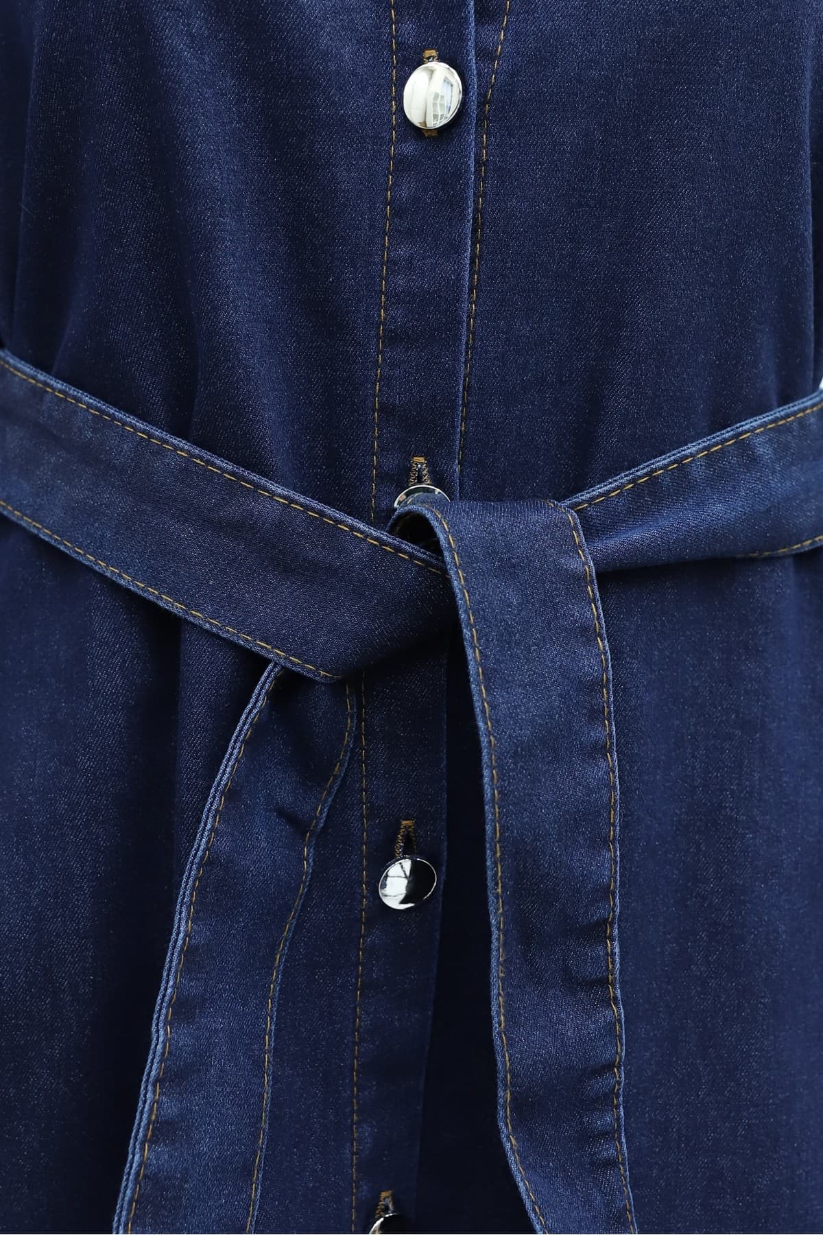 Denim Set with Button-Front, Pocketed, Belted Top and Trousers