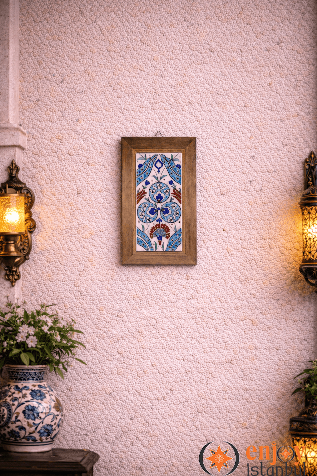 AUTHENTIC TILE Wooden Framed Wall Painting with Çintemani Decoration Width: 18 length: 28 Cm
