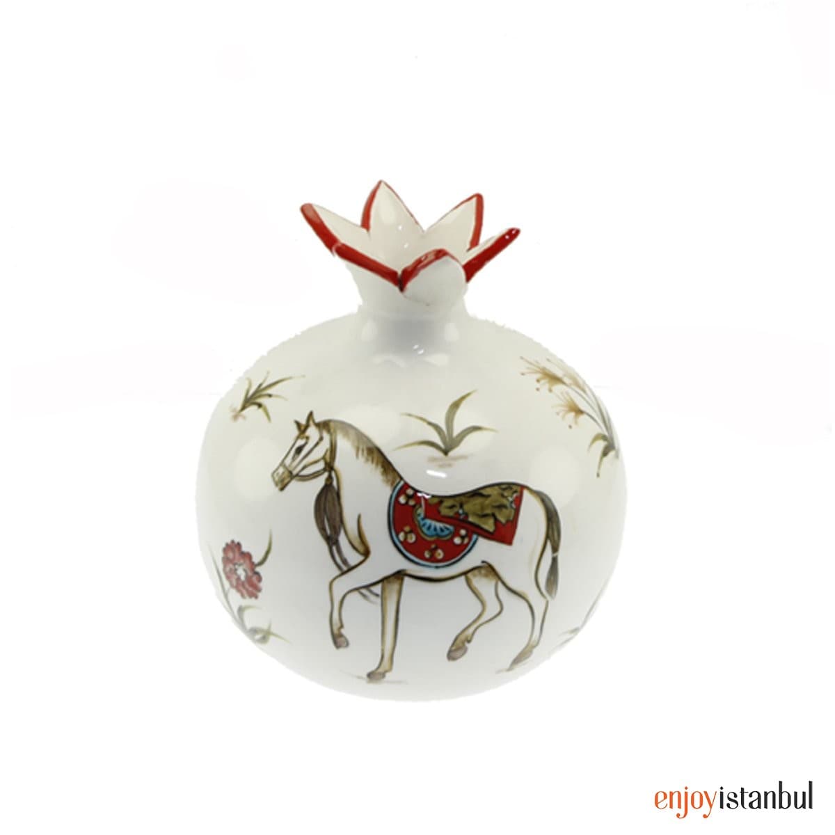 Miniature Horsemen Decorated Tile Table Top Figurine Pomegranate 15x20 Cm