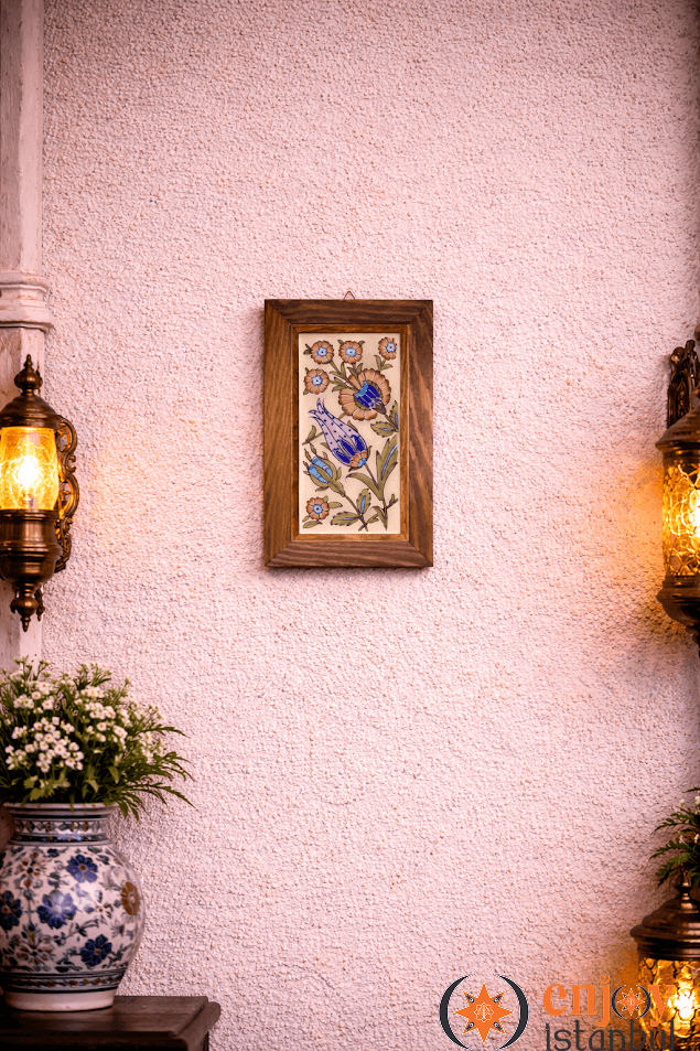 AUTHENTIC TILE Wooden Framed Wall Painting with Night Garden Decoration Width: 18 length: 28 Cm