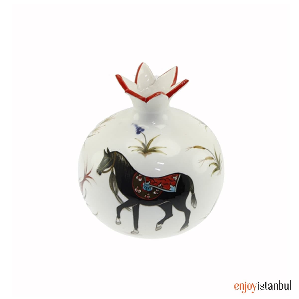 Miniature Horsemen Decorated Tile Table Top Figurine Pomegranate 15x20 Cm