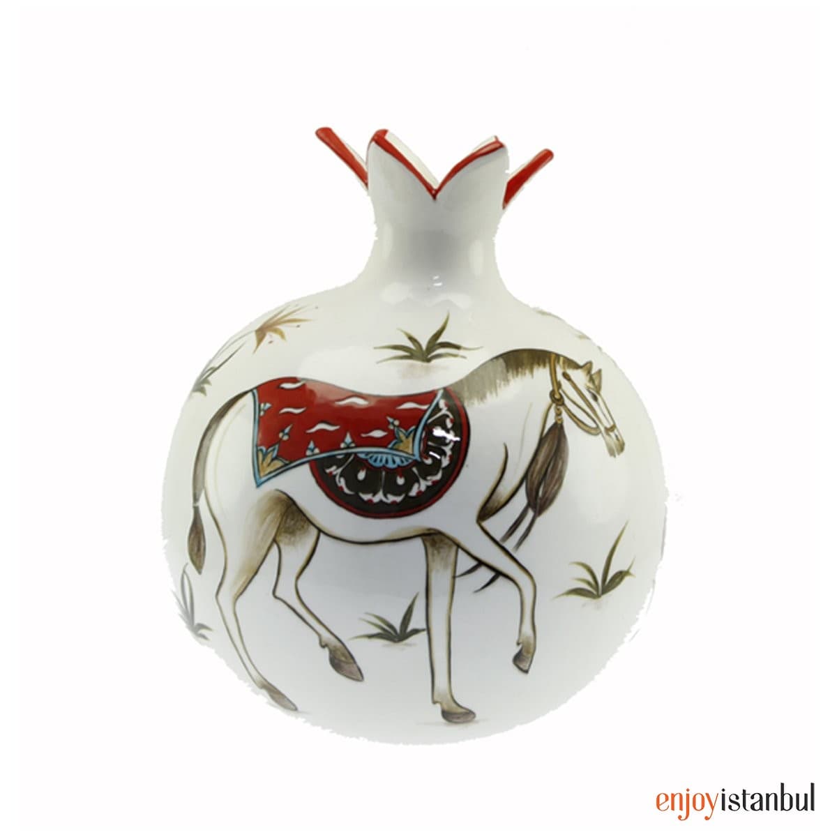 Miniature Horsemen Decorated Tile Table Top Figurine Pomegranate 15x20 Cm