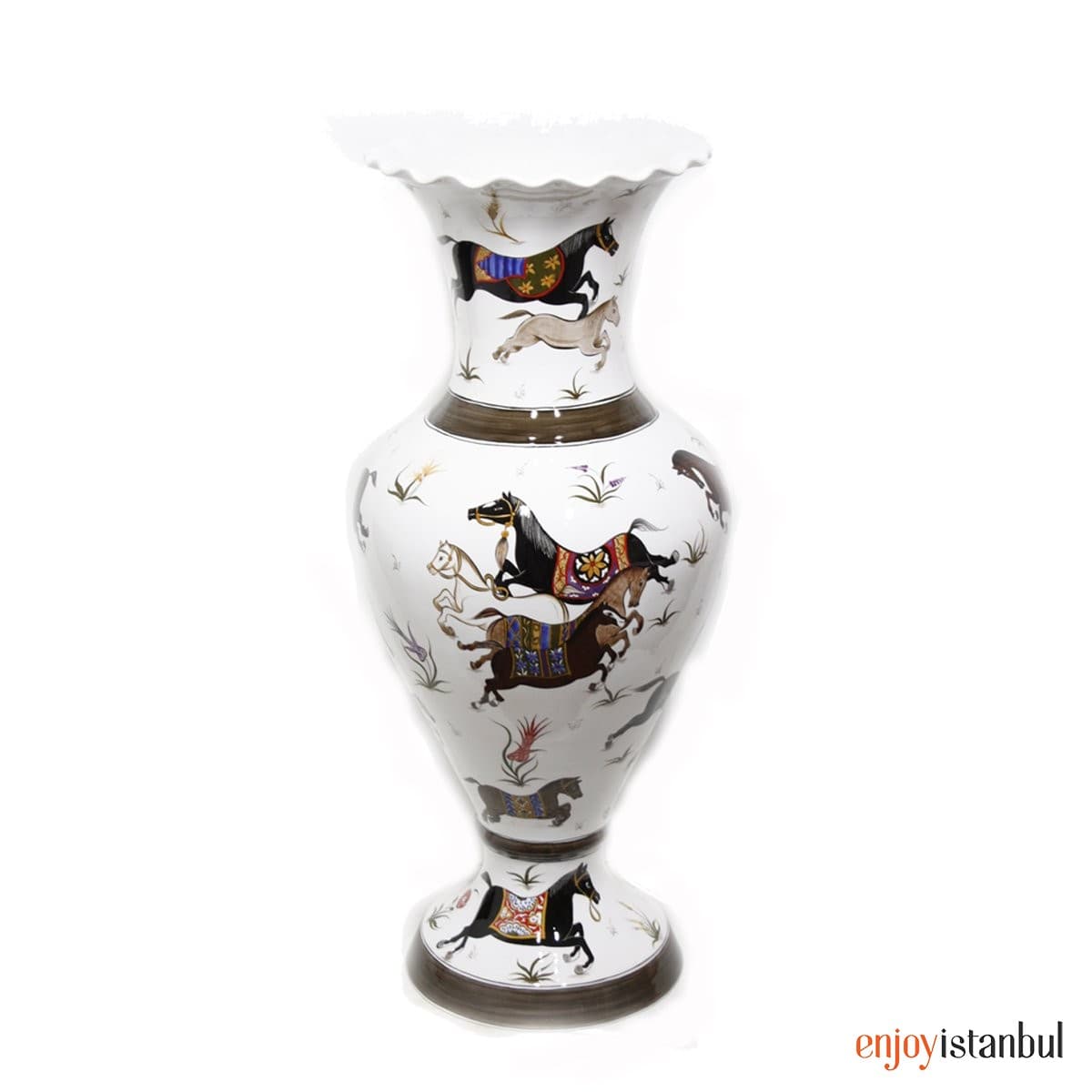 Decorative Tile Alhambra Vase with Miniature Horsemen Decoration 36x60 Cm