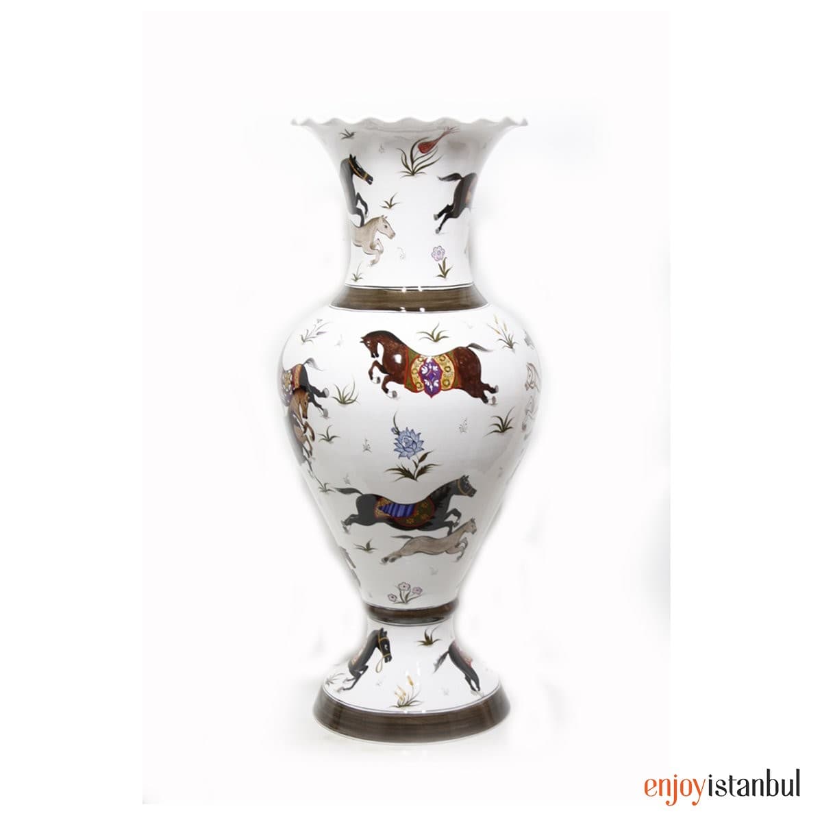 Decorative Tile Alhambra Vase with Miniature Horsemen Decoration 36x60 Cm
