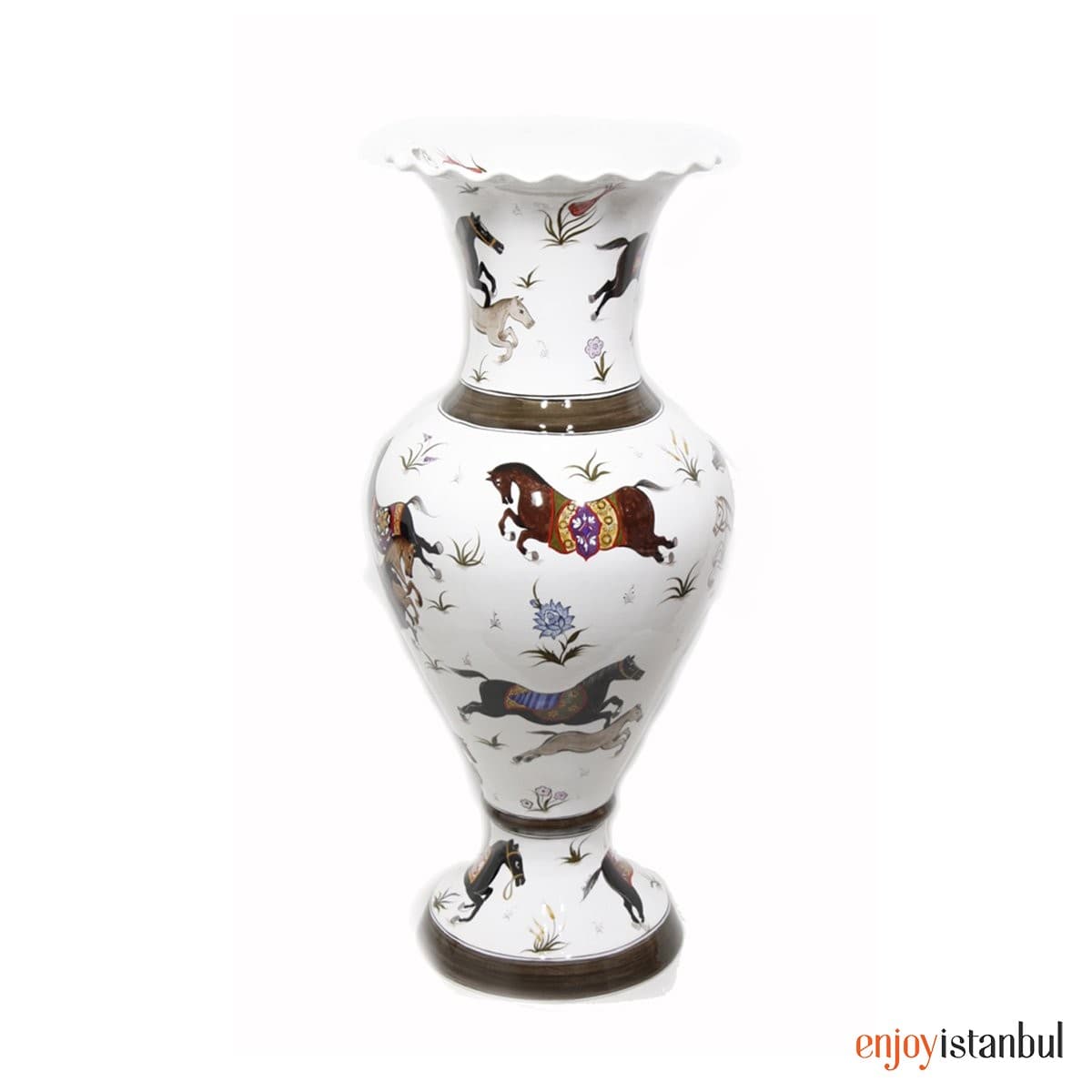 Decorative Tile Alhambra Vase with Miniature Horsemen Decoration 36x60 Cm