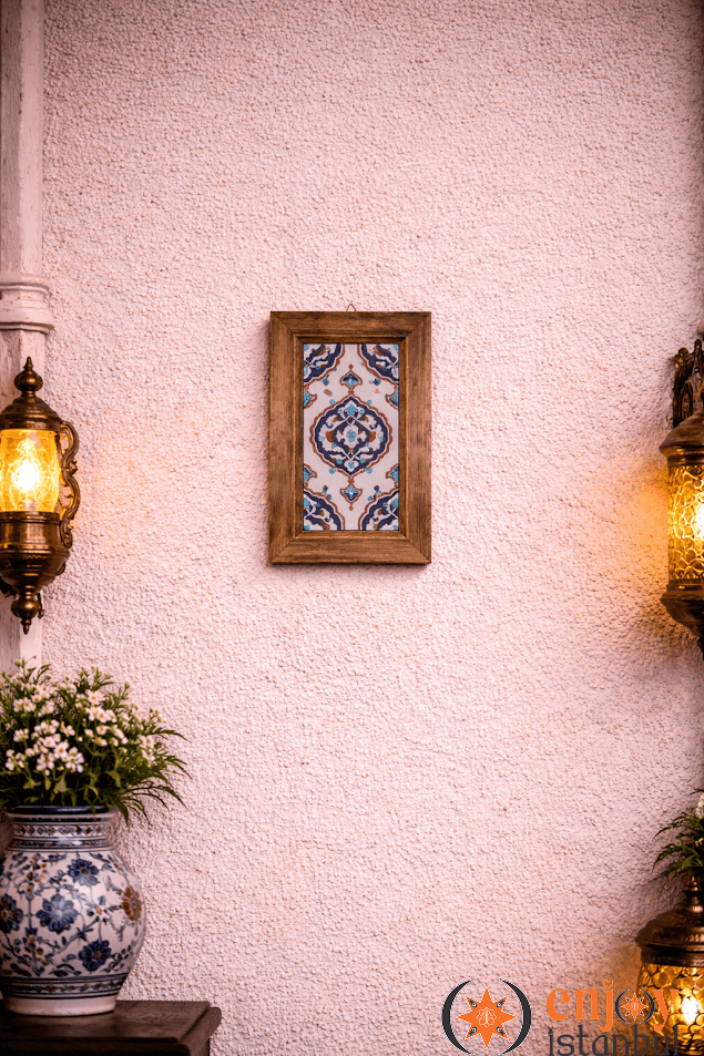 AUTHENTIC TILE Wooden Framed Wall Painting with Shams Sun Decoration Width: 18 length: 28 Cm