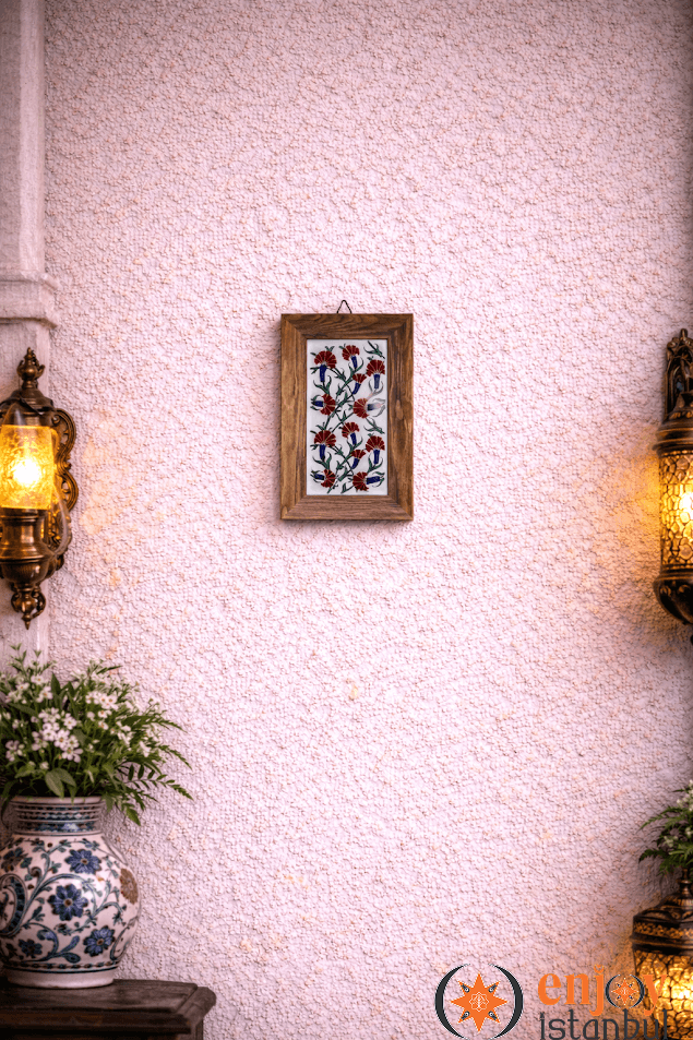Carnation Decorated Decorative Tile Framed Painting 18x28 Cm