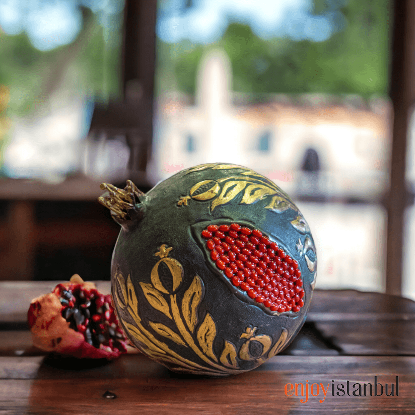 Ebony Elegance: Handmade Brass Pomegranate Design in Black- no2 - 12 Cm / 4.7 inches